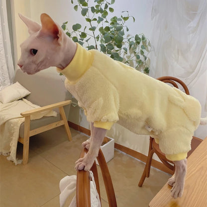 Elegant Warm Sphynx Cat Turtleneck Sweater Hairless Cat Clothes Soft Winter Coat Thickening Sweet Fleece Jumpsuit for Kittens