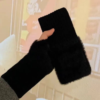 Mink Fleece Fingerless Gloves