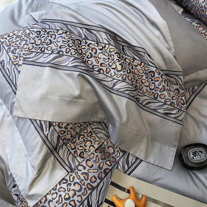 Leopard Grey Duvet Cover Set (Long-Staple Sateen Cotton)