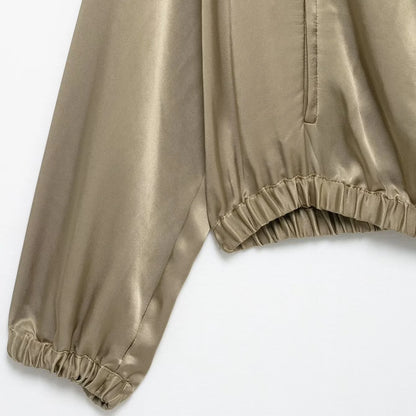 2025 Myst&Za Summer New Jacket Stand up Collar with Mushroom Edge Stacked Decoration Khaki Short Jacket Top