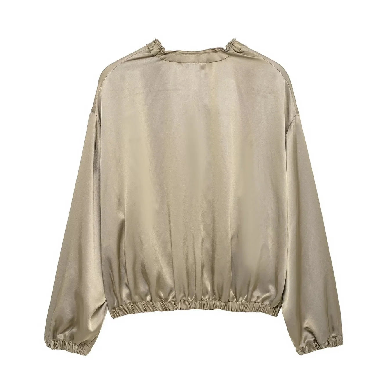 2025 Myst&Za Summer New Jacket Stand up Collar with Mushroom Edge Stacked Decoration Khaki Short Jacket Top