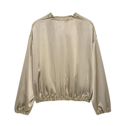 2025 Myst&Za Summer New Jacket Stand up Collar with Mushroom Edge Stacked Decoration Khaki Short Jacket Top