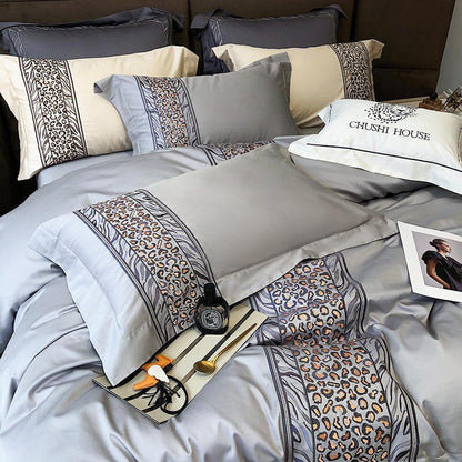 Leopard Grey Duvet Cover Set (Long-Staple Sateen Cotton)