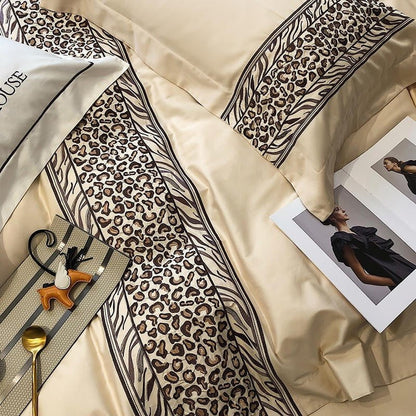 Leopard Grey Duvet Cover Set (Long-Staple Sateen Cotton)