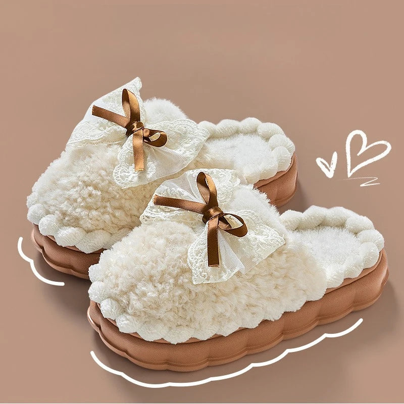 Plush Bow Comfort Slippers