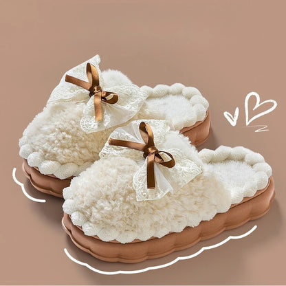Plush Bow Comfort Slippers