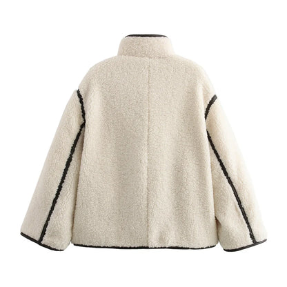 BMURHMZA Women's High Neck Loose Edition Warm Long Sleeve Teddy Velvet Coat Winter New Solid Color Thick Jacket