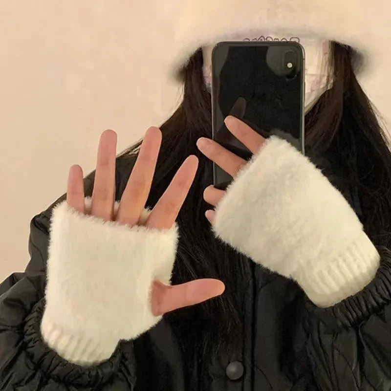 Mink Fleece Fingerless Gloves