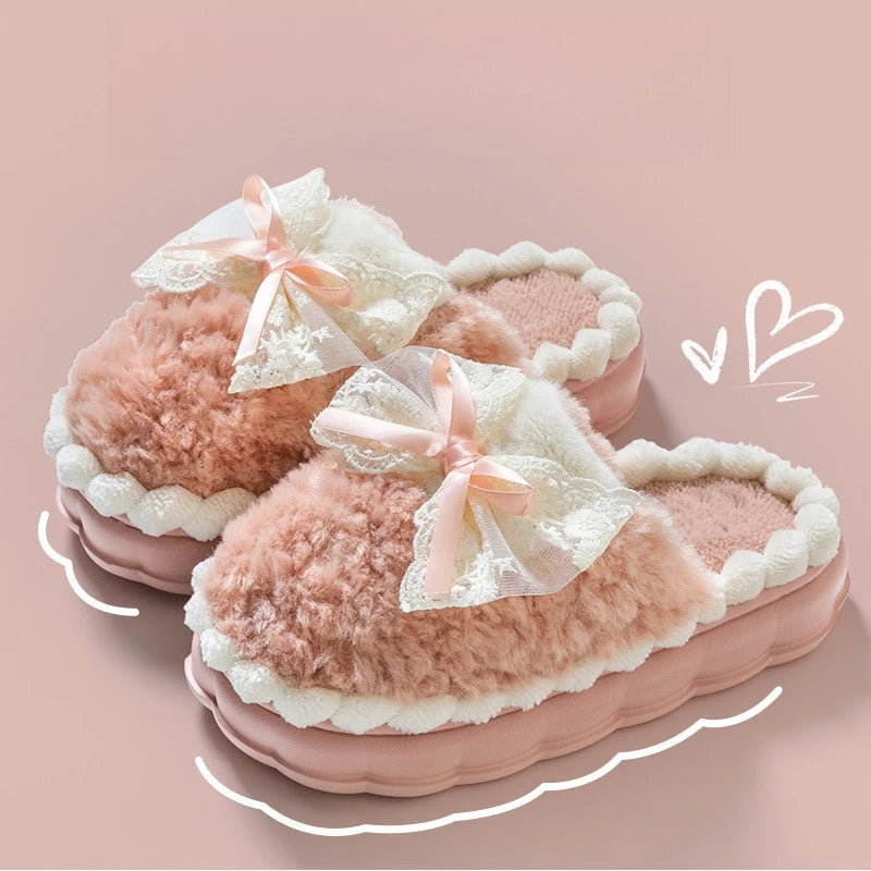 Plush Bow Comfort Slippers