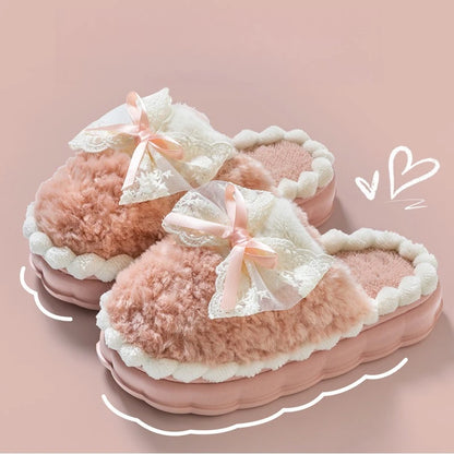 Plush Bow Comfort Slippers