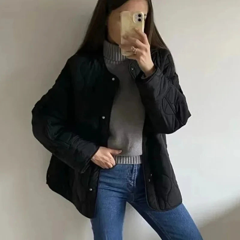 MUJER Black Quilted Jacket Women Padded Demi-season Jackets for Women Long Sleeve Winter Coat Female Outerwears Women's Jacket