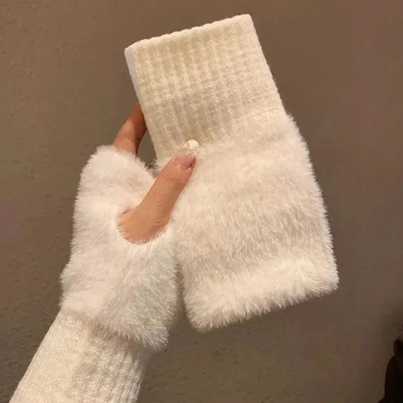 Mink Fleece Fingerless Gloves
