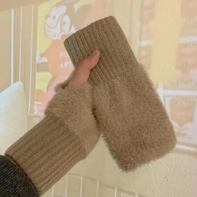 Mink Fleece Fingerless Gloves