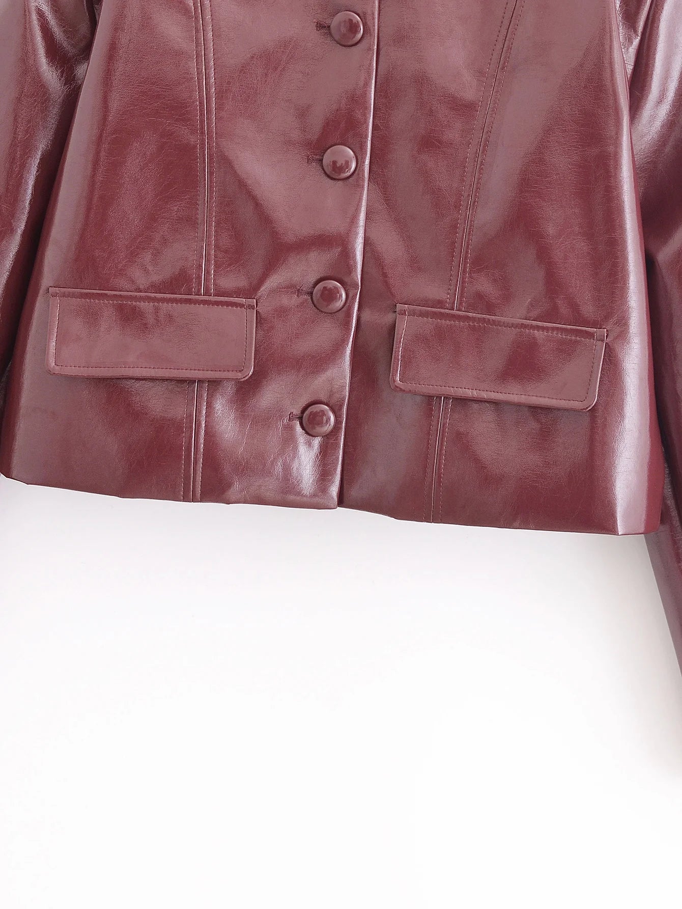 PB&ZA Women 2024 Winter New Fashion Ginishly Faux Leather Jacket Coat Vintage Long Sleeve Button Casual Outerwear Chic Overshirt