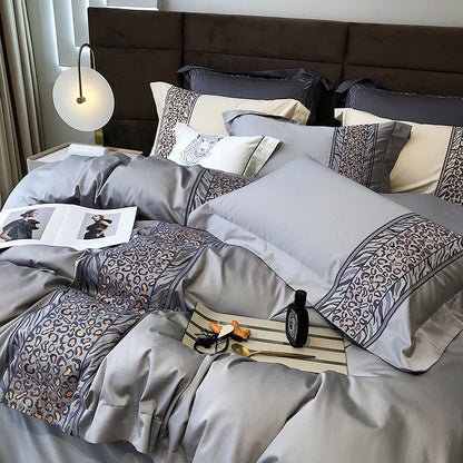 Leopard Grey Duvet Cover Set (Long-Staple Sateen Cotton)