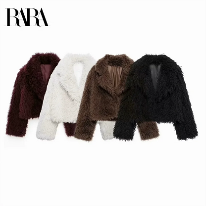 Taop&Za women's 2024 new simple and versatile warm collar artificial fur effect casual fur short jacket