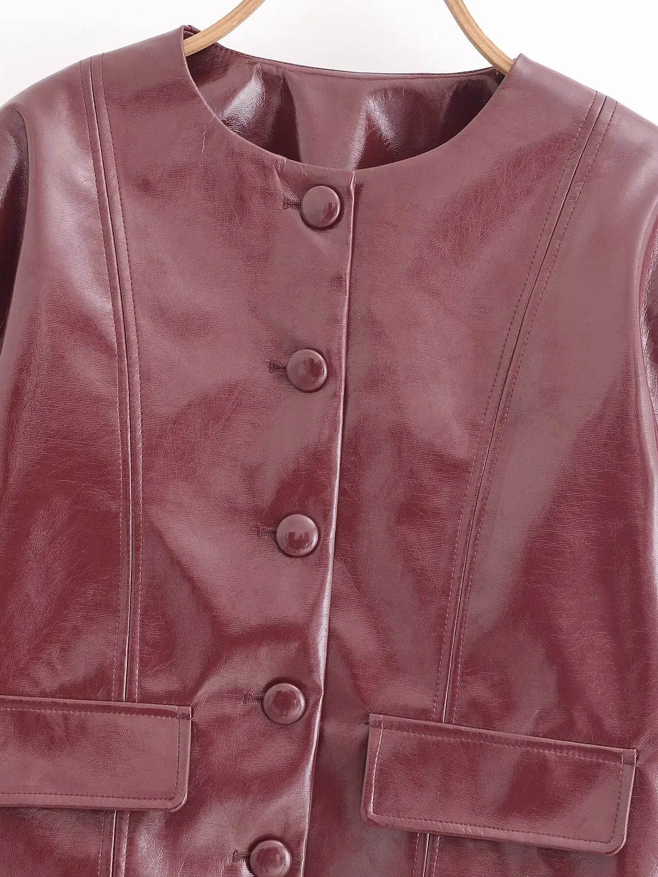 PB&ZA Women 2024 Winter New Fashion Ginishly Faux Leather Jacket Coat Vintage Long Sleeve Button Casual Outerwear Chic Overshirt