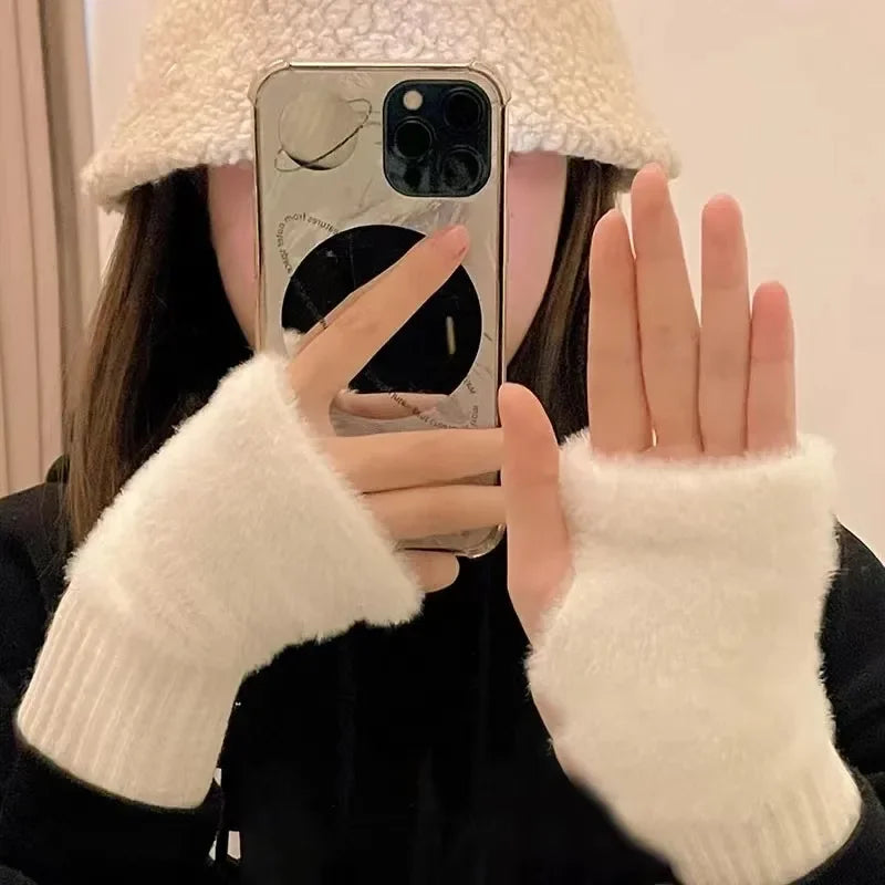Mink Fleece Fingerless Gloves