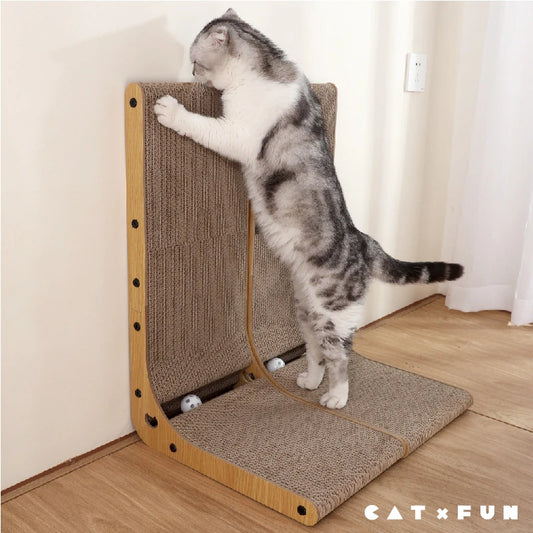 L-shaped cat scratch board vertical wall mounted durable and not easy to fall debris with bell shaped ball cat mint pet toys
