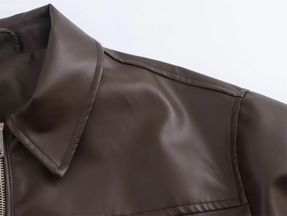 PB&ZA 2024 Autumn/Winter New Product Women's Mid to Long Length Imitation Leather Pilot Jacket Leather Coat