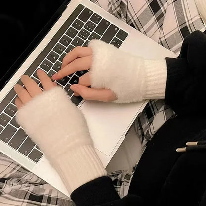 Mink Fleece Fingerless Gloves