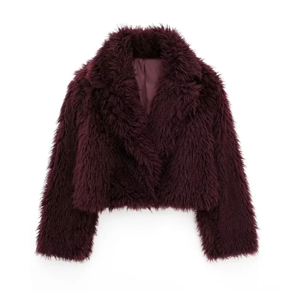 Taop&Za women's 2024 new simple and versatile warm collar artificial fur effect casual fur short jacket