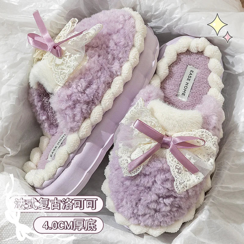 Plush Bow Comfort Slippers