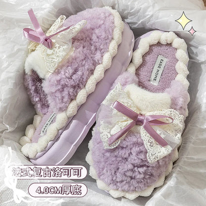Plush Bow Comfort Slippers