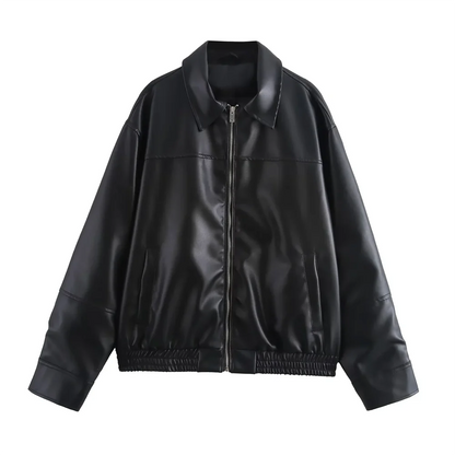 PB&ZA 2024 Autumn/Winter New Product Women's Mid to Long Length Imitation Leather Pilot Jacket Leather Coat