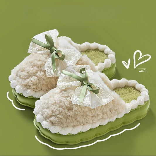 Plush Bow Comfort Slippers