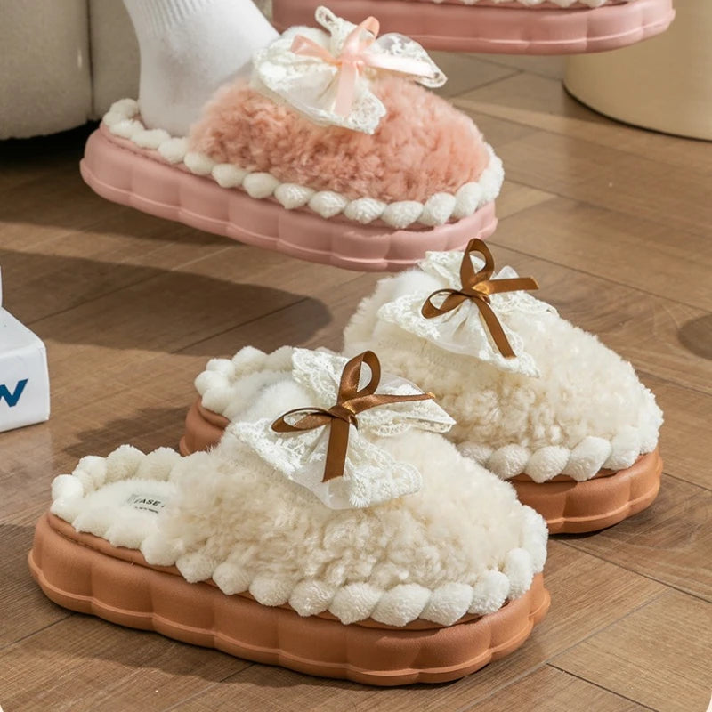 Plush Bow Comfort Slippers