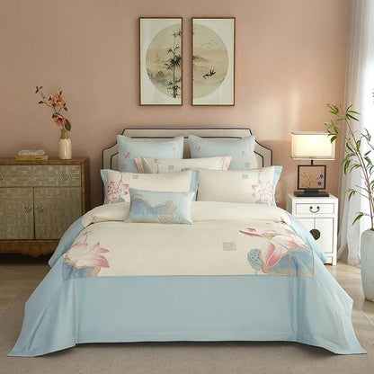 Lotus Blue Duvet Cover Set (Long-Staple Sateen Cotton)