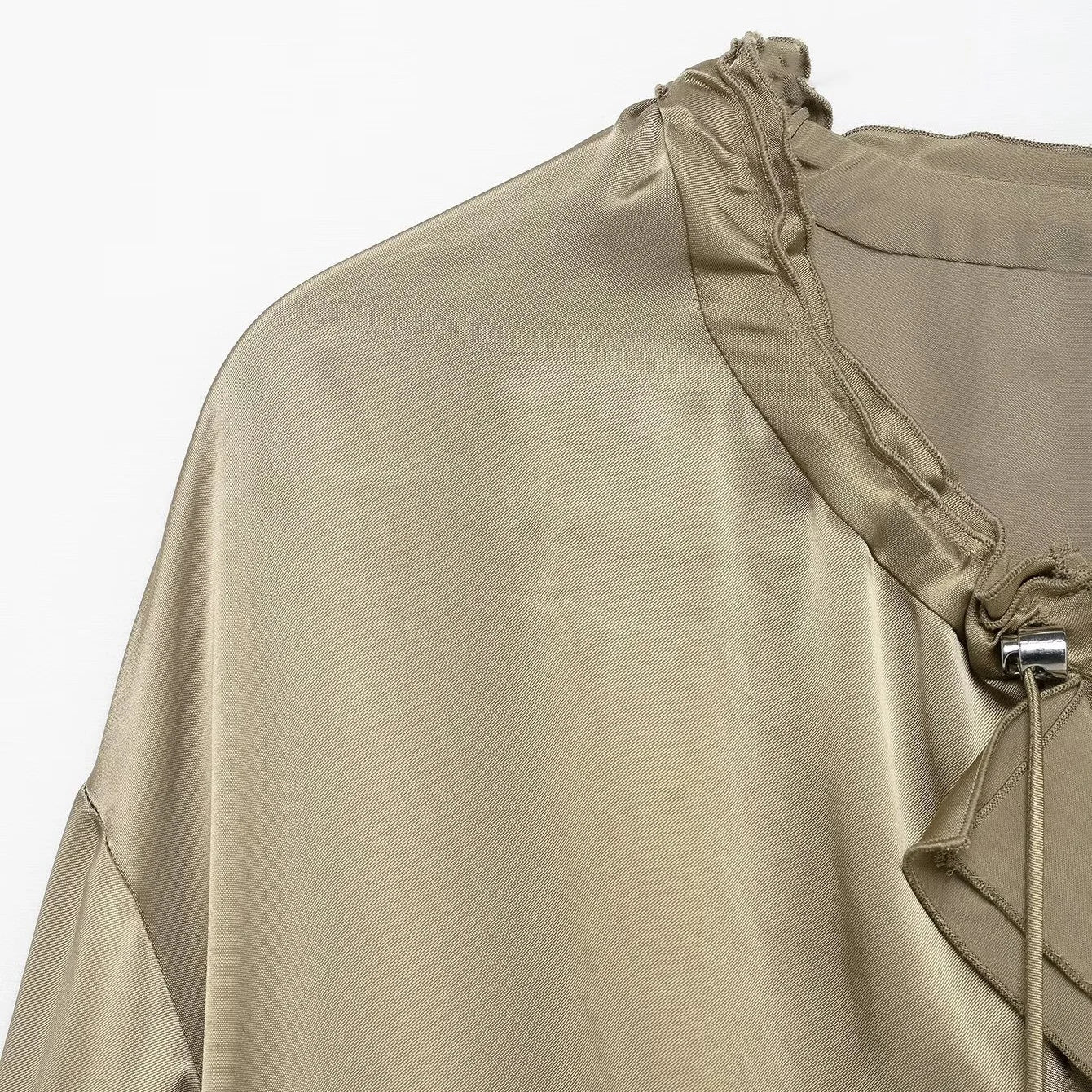 2025 Myst&Za Summer New Jacket Stand up Collar with Mushroom Edge Stacked Decoration Khaki Short Jacket Top