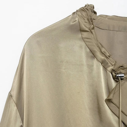 2025 Myst&Za Summer New Jacket Stand up Collar with Mushroom Edge Stacked Decoration Khaki Short Jacket Top