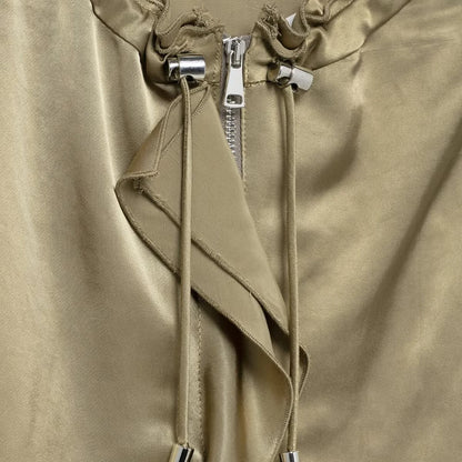 2025 Myst&Za Summer New Jacket Stand up Collar with Mushroom Edge Stacked Decoration Khaki Short Jacket Top