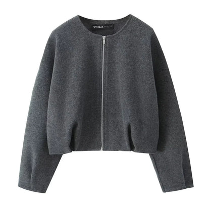 PB&ZA Women's Embroidered Pilot Jacket Round Neck Long Sleeve Zipper Autumn/Winter New Fashion Jacket