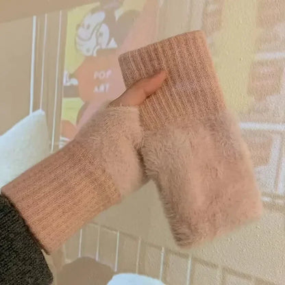 Mink Fleece Fingerless Gloves