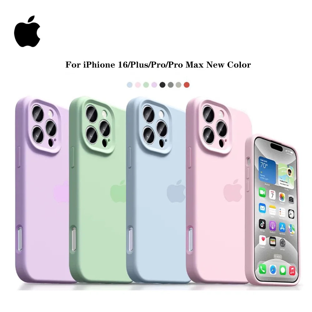 Original Liquid Silicone Phone Case for iPhone 16 15 14 13 12 Pro Max Apple Logo Cases for iPhone 14 13 15 16 Pro Full box Cover