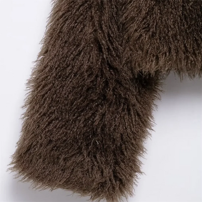 Taop&Za women's 2024 new simple and versatile warm collar artificial fur effect casual fur short jacket