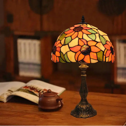 RadiantHue Tiffany Desk/Table Lamp - Luxyecs | Stained Glass Shade | Adjustable Base | Art Deco Style | Home Office & Living Room
