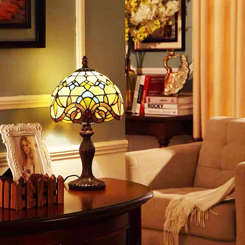 RadiantHue Tiffany Desk/Table Lamp - Luxyecs | Stained Glass Shade | Adjustable Base | Art Deco Style | Home Office & Living Room