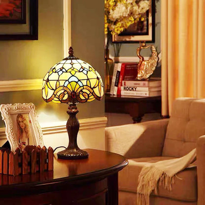 RadiantHue Tiffany Desk/Table Lamp - Luxyecs | Stained Glass Shade | Adjustable Base | Art Deco Style | Home Office & Living Room