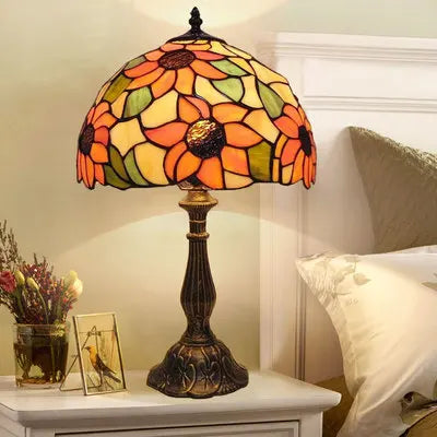 RadiantHue Tiffany Desk/Table Lamp - Luxyecs | Stained Glass Shade | Adjustable Base | Art Deco Style | Home Office & Living Room