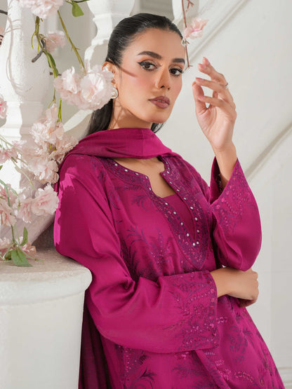 3 Piece Raw Silk Suit-Embroidered (Unstitched)