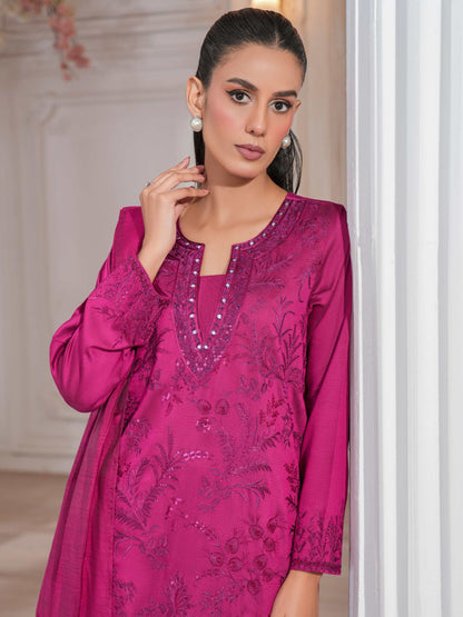 3 Piece Raw Silk Suit-Embroidered (Unstitched)