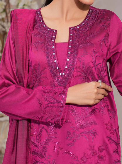 3 Piece Raw Silk Suit-Embroidered (Unstitched)