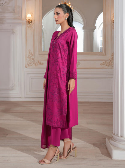 3 Piece Raw Silk Suit-Embroidered (Unstitched)