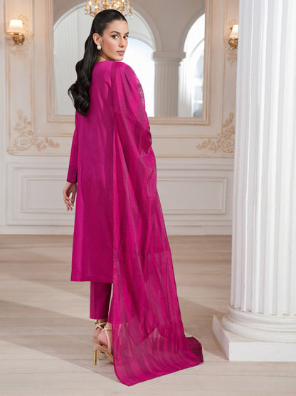 3 Piece Raw Silk Suit-Embroidered (Unstitched)