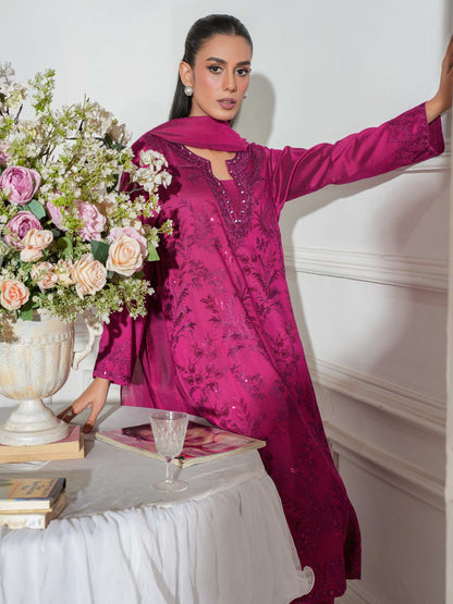 3 Piece Raw Silk Suit-Embroidered (Unstitched)
