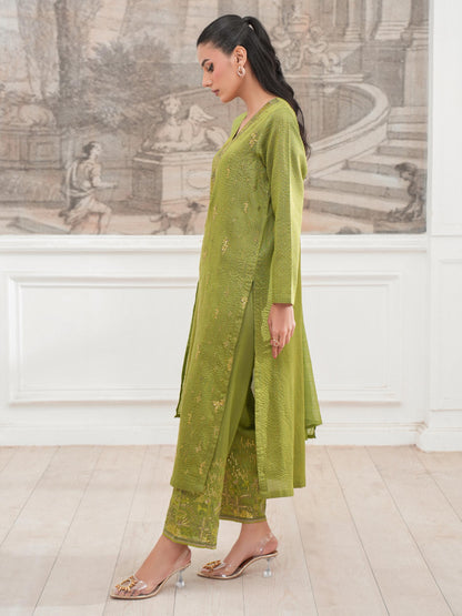 3 Piece Raw Silk Suit-Embroidered (Unstitched)